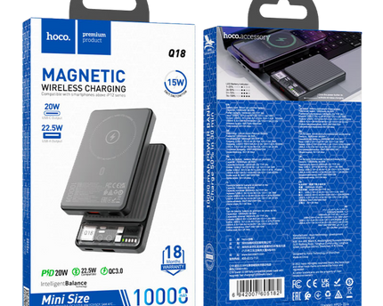 Batería externa HOCO Q18 con carga inalámbrica de 22,5 W y 10000 mAh.