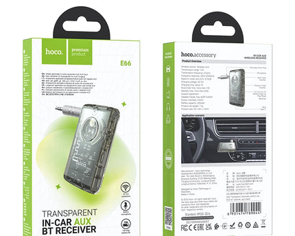 Receptor transparente HOCO E66 , adaptador de manos libres para música , AUX, Bluetooth 5,0