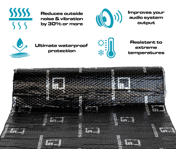 Rollo de material acustico para insonorizacion SoundSkins | de doble capa con amortiguación de sonido | SSK-CLASSICNEGRO | Lámina con relieve de diamante y butilo de caucho puro