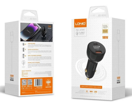 Cargador de auto LDNIO 100W 2 en 1 tipo C y USB QC3.0
