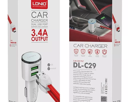 Cargador Tipo Cigarrera Ldnio 3.4a Carga Rapida + Cable Microusb