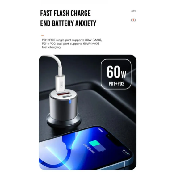 Cargador  entrada cigarrera 2 entradas Tipo C  / XO-CC45