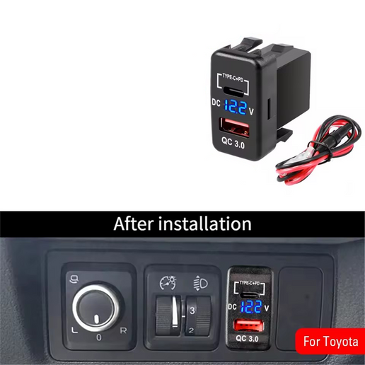 PuertoUSB + Voltimetro + Entrada Tipe C para TOYOTA 2014+