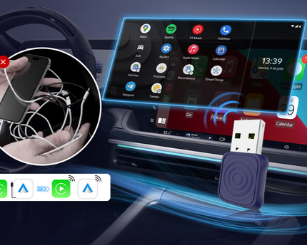 USB CarlinKit tranformador de Apple carplay & AndroidAuto via cable a inalámbrica