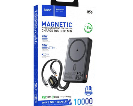 Batería Inalámbrica Hoco Q56 10000mAh PD 20W y MagSafe 15W con 2 cables integrados