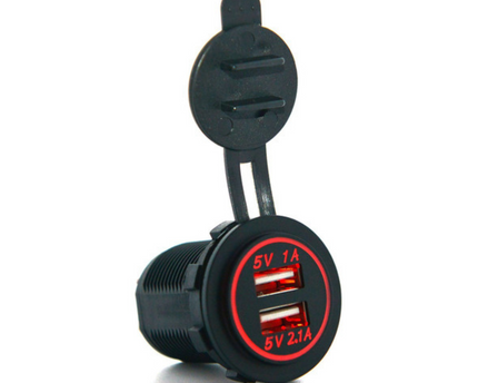 Cargador dual USB led color rojo 12-24 Voltios