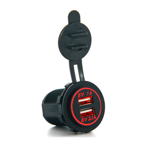 Cargador dual USB led color rojo 12-24 Voltios