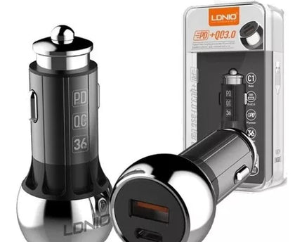 Cargador de coche con tipo C y entrada USB