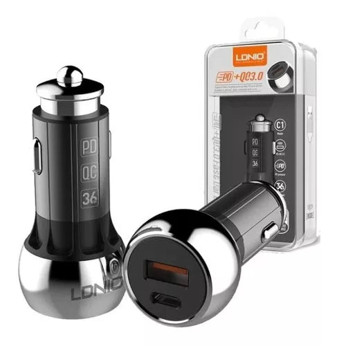 Cargador de coche con tipo C y entrada USB