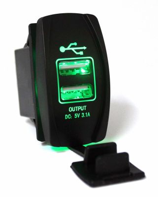 Cargador dual USB 2 entradas led color verde 12Voltios