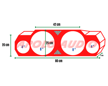 Caja de calidad  [ Medios de 8"  +  Tweeter de 4" ]  ROJO